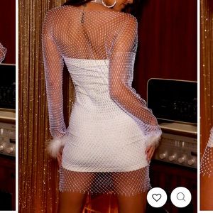 MARTINI WHITE RHINESTONE MESH MINI DRESS